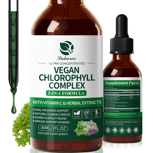 Vegan Chlorophyll Liquid Drops 200mg, Advanced Liquid Chlorophyll for Natural Cleansing & Immune Health, Internal Deodorant, Skin & Gut Health, Sugar-Free, Non-GMO, 1 Fl Oz - Mint Flavor