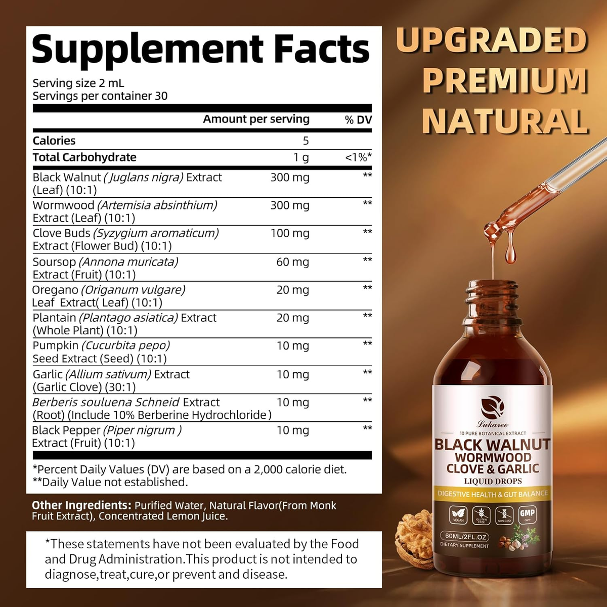 Black Walnut & Wormwood Drops for Herbal Digestive Support • 2 fl oz (60ml)）