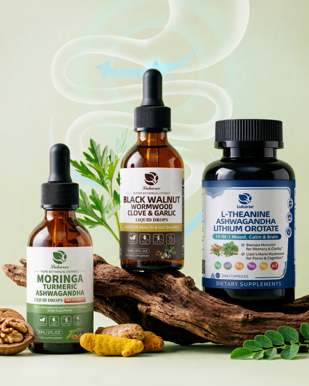 Lukaree 3-Step Gut Reset & Balance System — Digestive Cleanse, Cellular Energy & Deep Calm