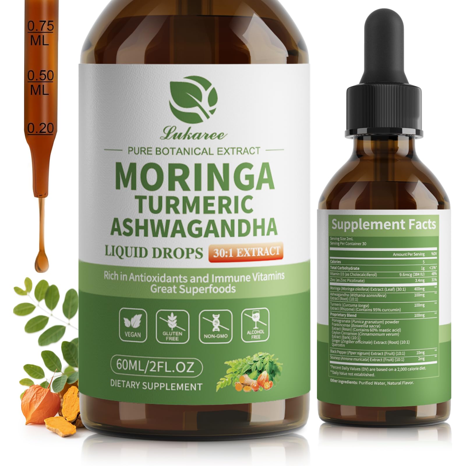 Liposomal Moringa Leaf Drops with Ashwagandha • 2 fl oz (60ml)