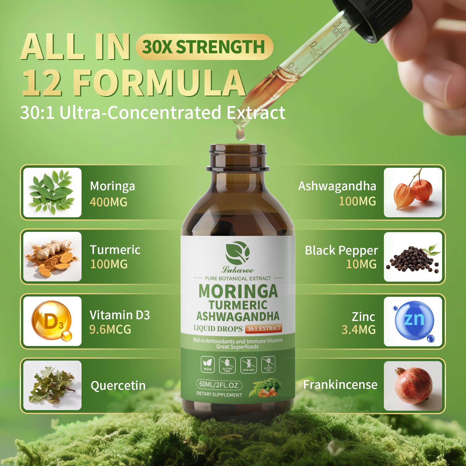 Liposomal Moringa Leaf Drops with Ashwagandha • 2 fl oz (60ml)
