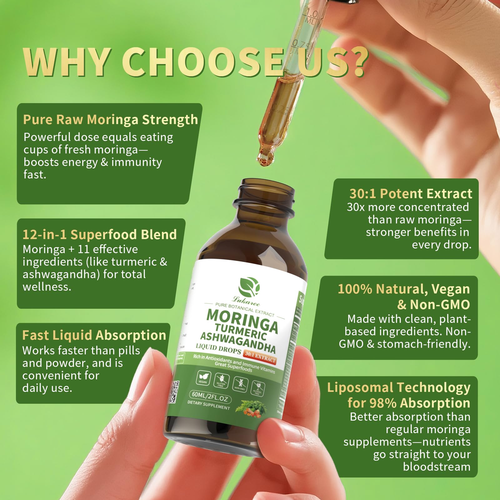 Liposomal Moringa Leaf Drops with Ashwagandha • 2 fl oz (60ml)