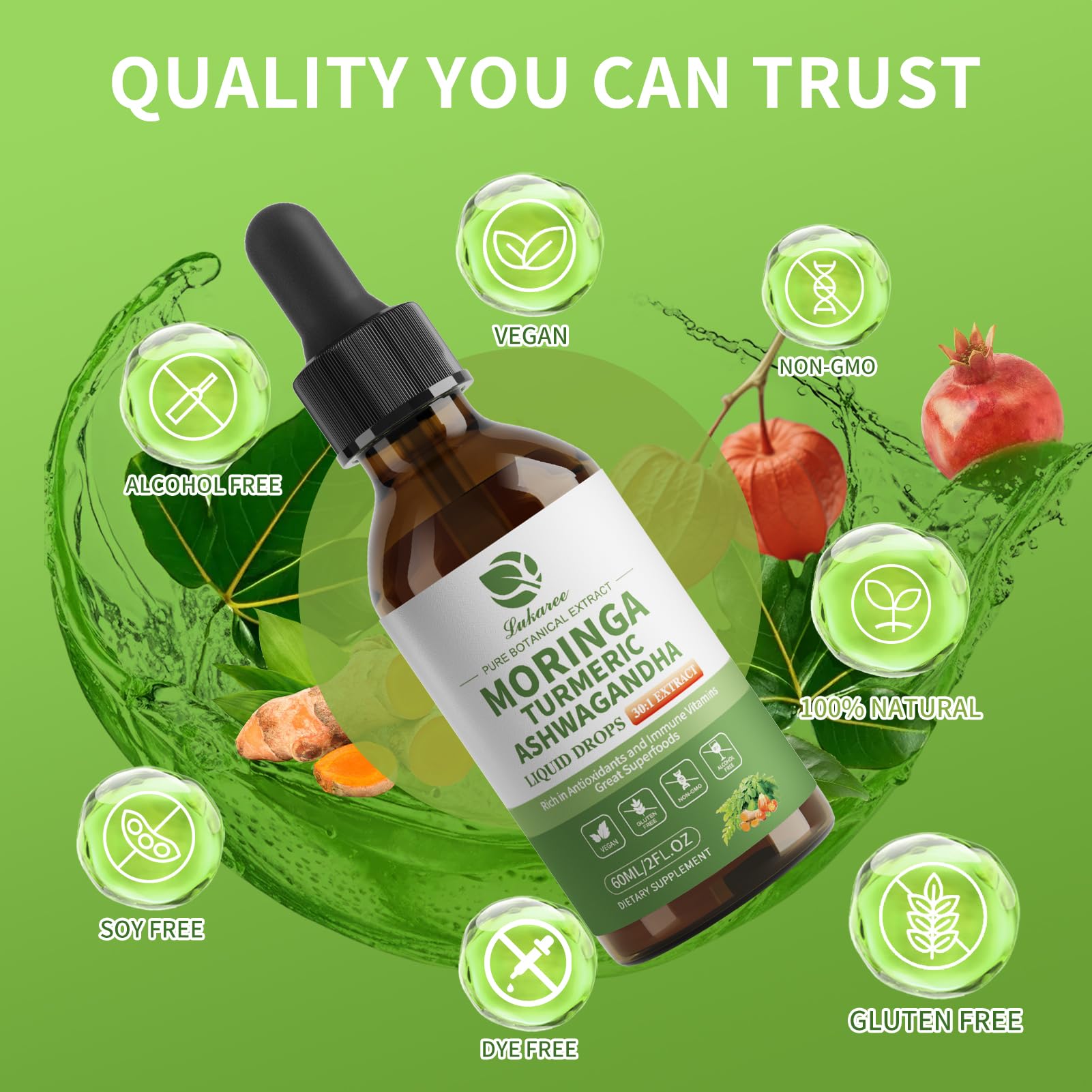 Liposomal Moringa Leaf Drops with Ashwagandha • 2 fl oz (60ml)