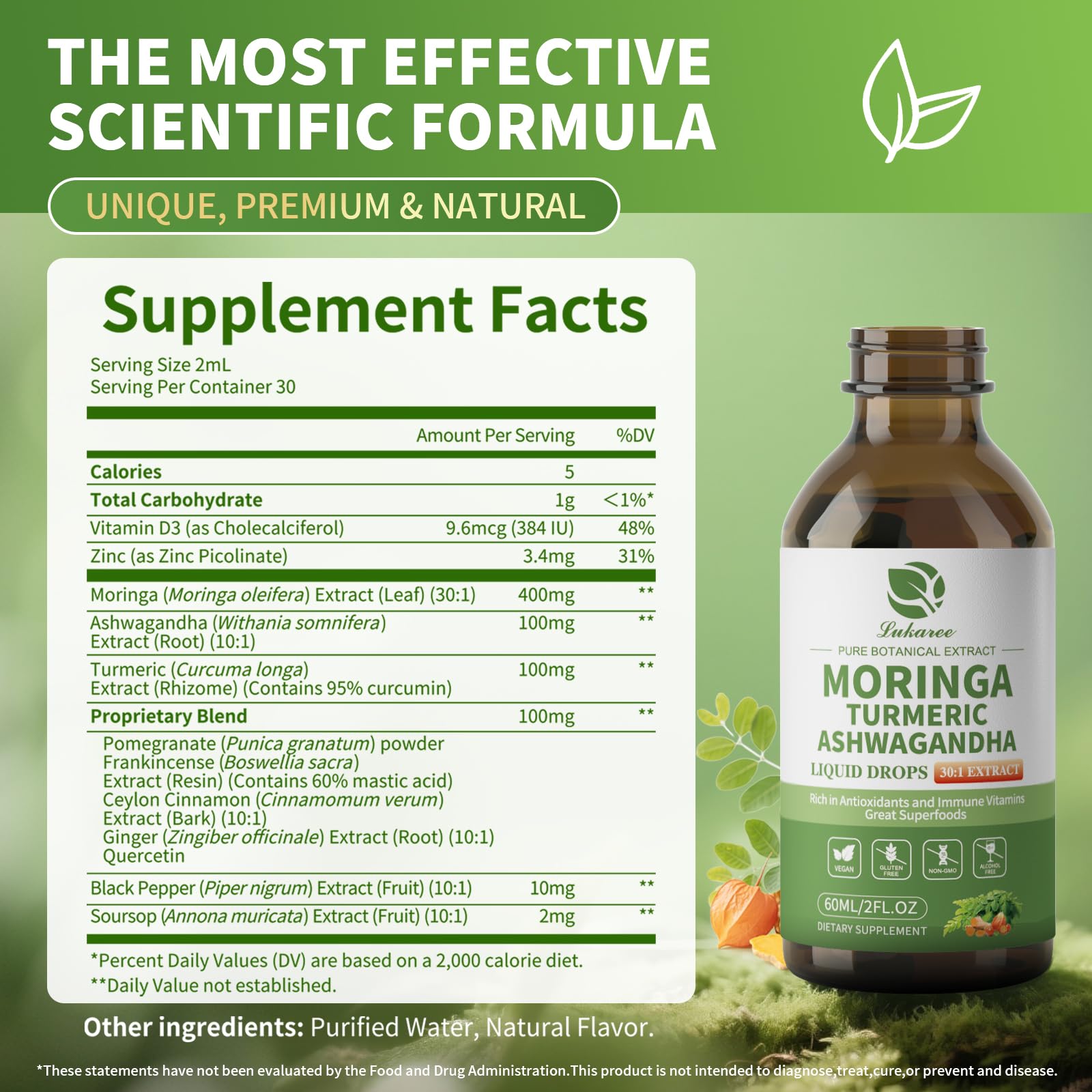 Liposomal Moringa Leaf Drops with Ashwagandha • 2 fl oz (60ml)