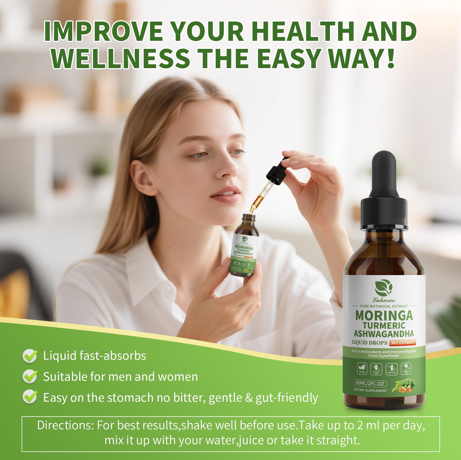 Liposomal Moringa Leaf Drops with Ashwagandha • 2 fl oz (60ml)