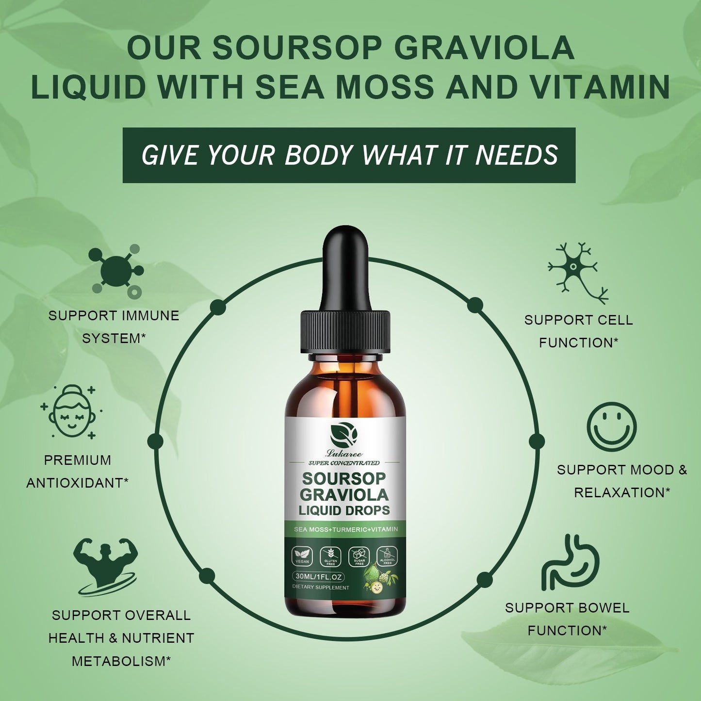 Soursop Extract Liquid Drop, High Absorption Soursop Bitters Liquid for Cell Support & Regeneration, Immune Boost, Liver and Sleep, Herbal Goodness, Sugar Free, 30 ml/1 oz